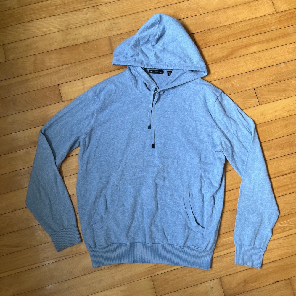 Saks Fifth Avenue Mens Light Blue Knit Hoodie Pullover Size Medium